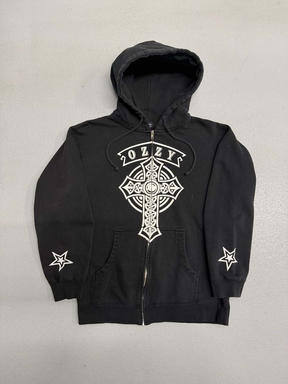 Y2K Ozzy Osbourne Prince of Darkness Celtic Cross Zip-Up Hoodie